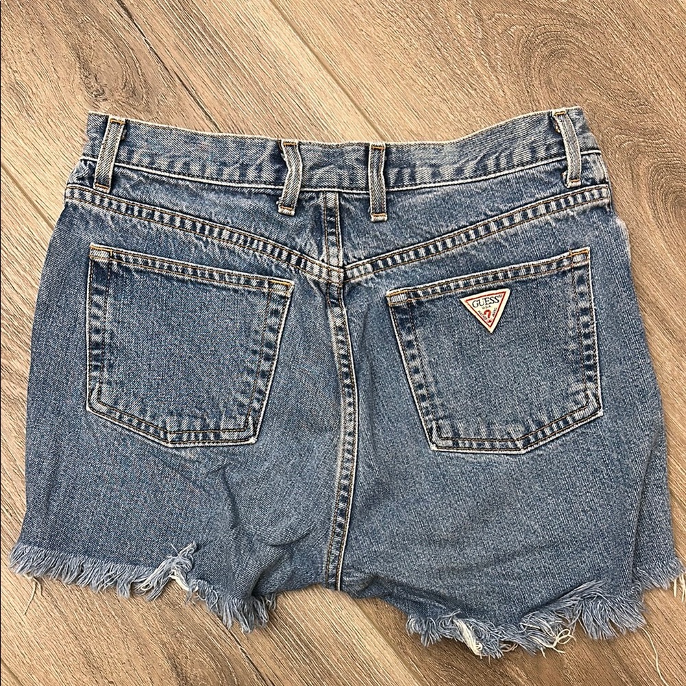 Guess Blue Jean Shorts with Frayed Hem